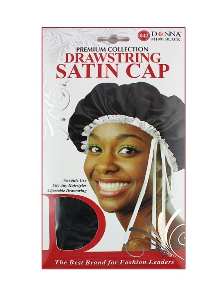 Donna's Premium Adjustable Drawstring Satin Cap (Black)