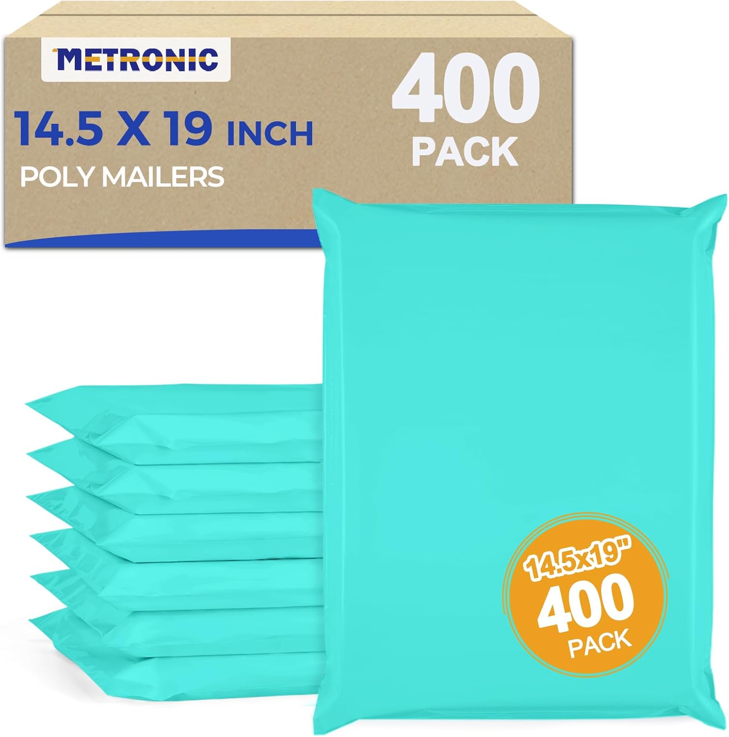 Metronic Poly Mailers 14x19 400 Pack, Heavy Duty Shipping Bags Bulk Self Seal Waterproof Tear Resistant Large Mailing Envelopes, Packaging bags for Small Business, Boutique, Clothing, Teal