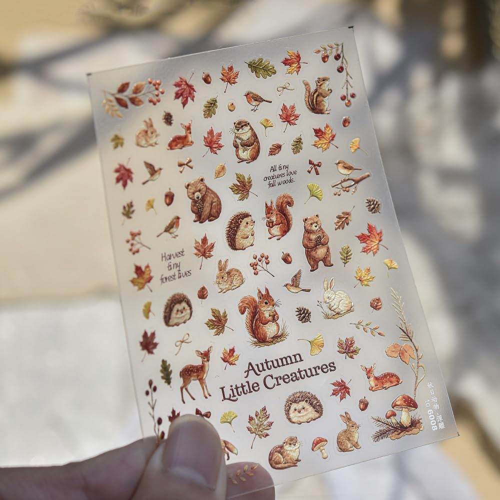 Autumn Squirrel Bear Forest Animal Maple Leaf Fall Nail Stickers image 2