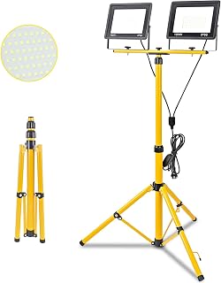 200W Led Baustrahler, 20000LM Superhelle Arbeitsleuchte mit Verstellbarer Stativ und 3m Kabel EU Stecker, Arbeitsscheinwerfer Wasserdicht IP66 für Garage Werkstatt Baustelle, Kaltweiß