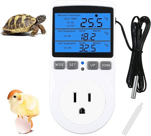 Controlador de temperatura digital retroiluminado, pantalla LCD, termostato de refrigeración de calefacción, enchufe de salida con sensor regulador