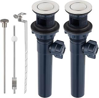 2PCS Bathroom Sink Drain with Lift Rod, Pop Up Sink Drain with Overflow, Universal Fit, Brushed Nickel Drain Stopper for Vessel Sink, Assembly for Bathroom Faucet Sink