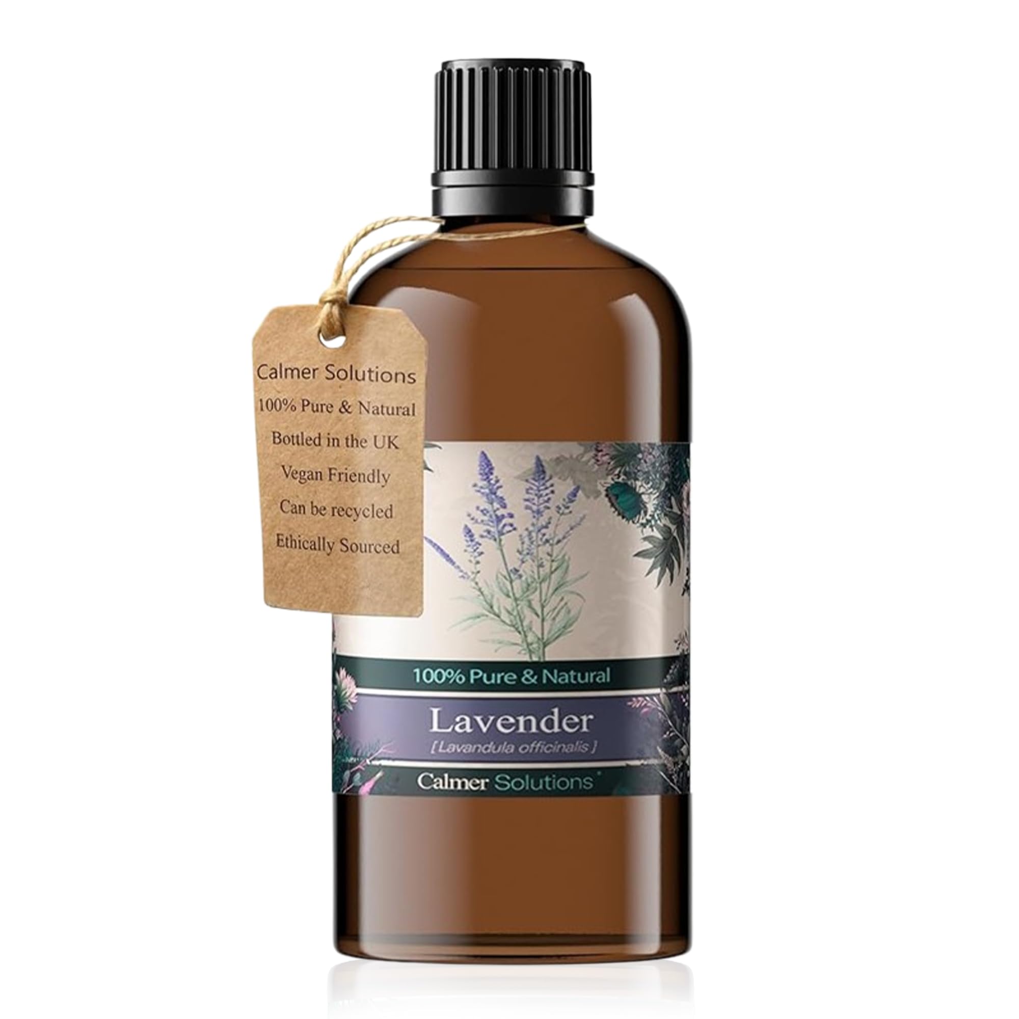 Calmer Solutions Clear Lavender Essential Oil 100Ml - 100% Pure & Natural Steam Distilled Lavandula Angustifolia Aromatherapy Oil - Uk Made Floral Essential Oil For Diffuser, Massage, Bath & Home Fragrance