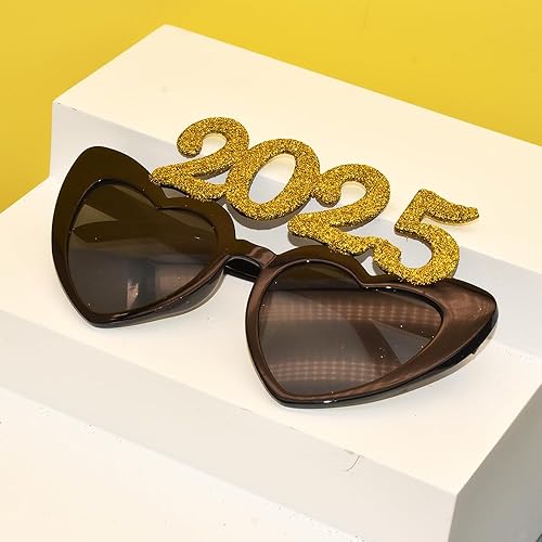 Miniatura 5 de 4 lentes de plástico con purpurina 2025, diseños de corazón, gafas de feliz fin de año, decoraciones de fiesta, graduación 2025, accesorios para