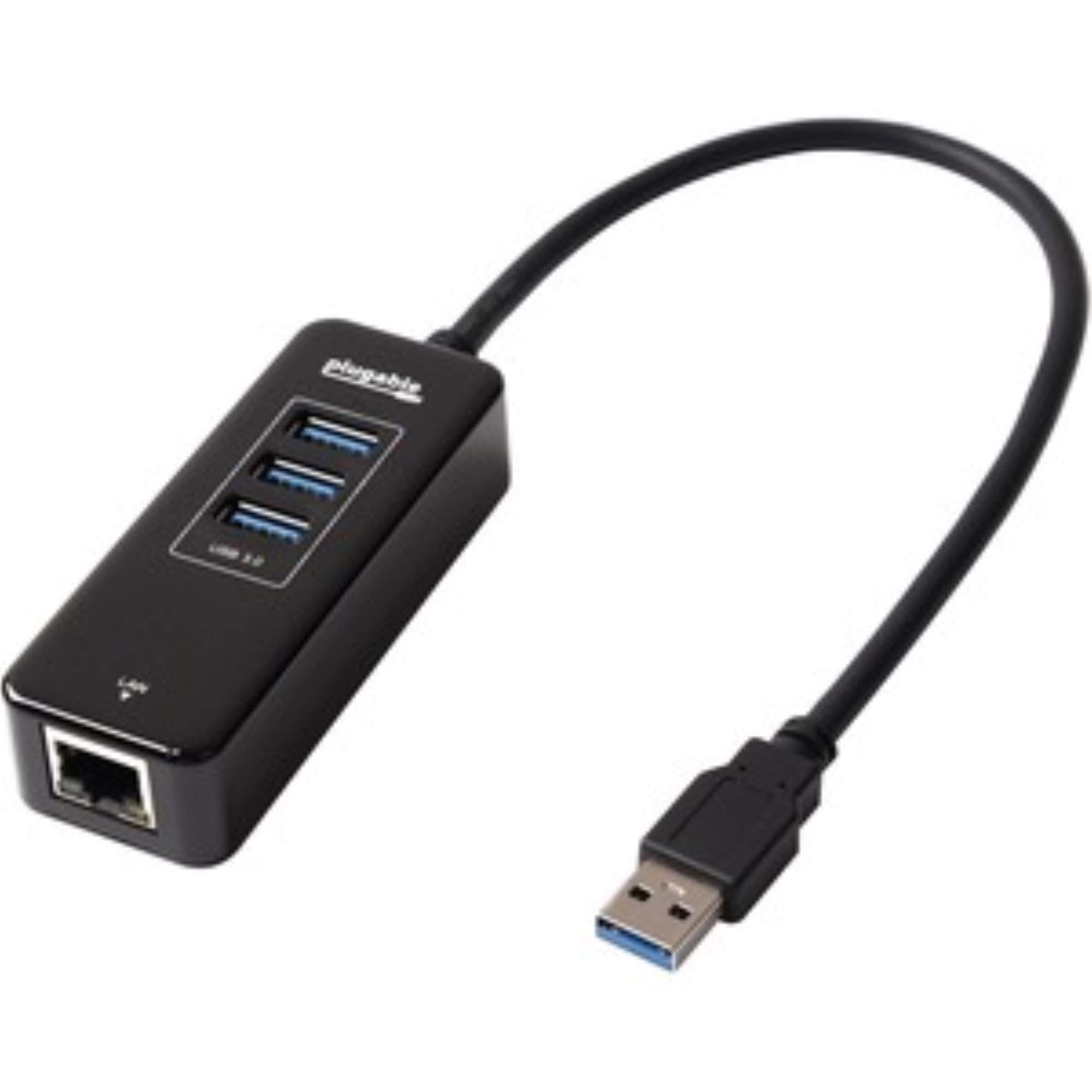 Hub portatif Plugable USB 3.0 avec Ethernet – hub 3 ports USB 3.0 alimenté par bus avec Gigabit Ethernet pour Windows, MacBook, Linux, Chrome OS (câbles USB-C et USB 3.0 inclus).