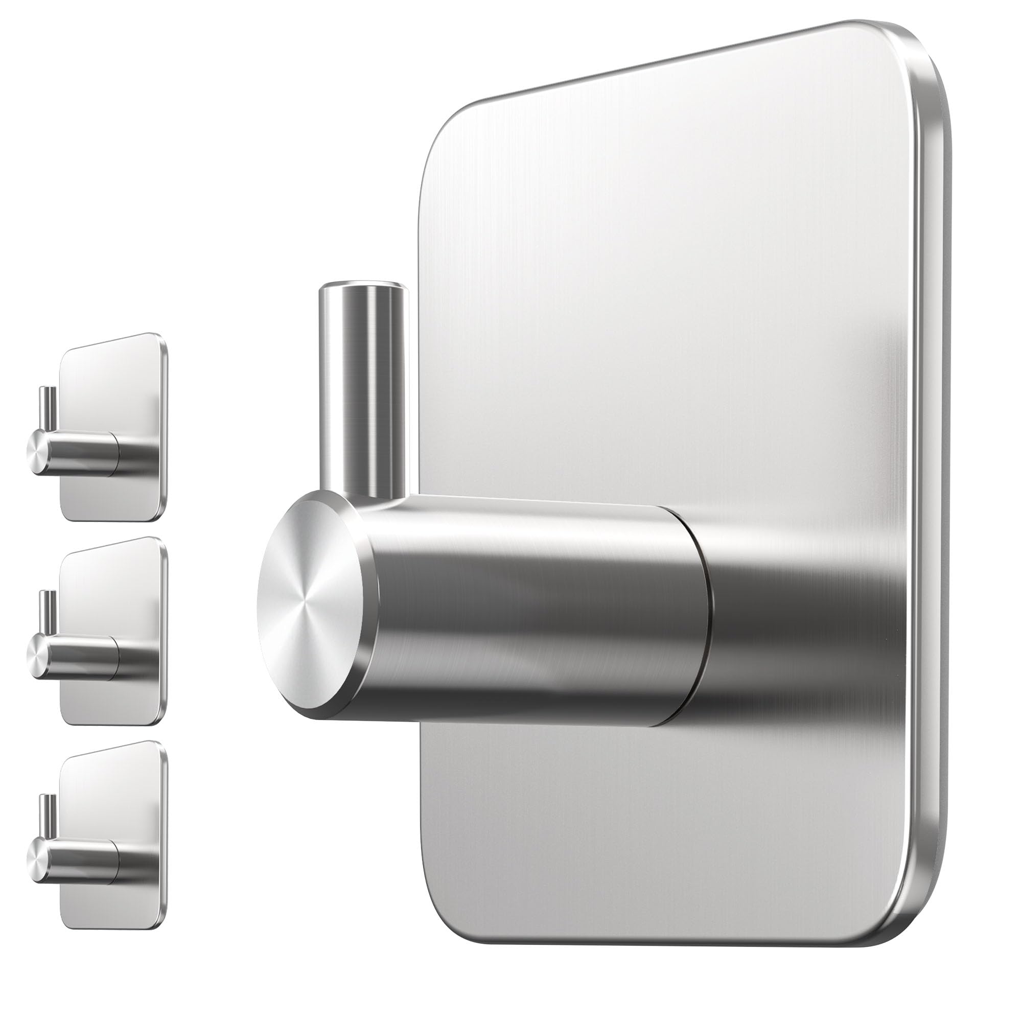 Menz Ganci Adesivi Bagno, Set di 4 - Adesivi Acciaio Inox di Alta Qualità, Appendi Porta Asciugamani Robusti, Appendi Accappatoio Bagno, Impermeabili per Cucina e Pareti, Argento