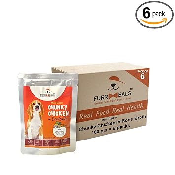 FurrMeals Meal Topper for Dogs | Chunky Chicken in Bone Broth with Lakadong Turmeric | Wet Dog Food - Pack of 6 x 100gm