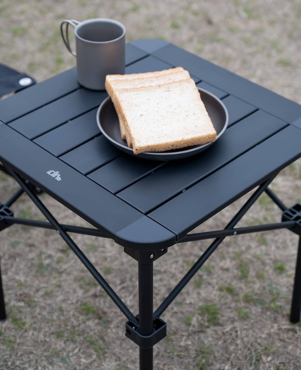 iClimb Lightweight Stable Alu. Folding Square Table Roll Up Top with Carry Bag for Camping Picnic Backyards BBQ Camp Kitchen (Black, S)