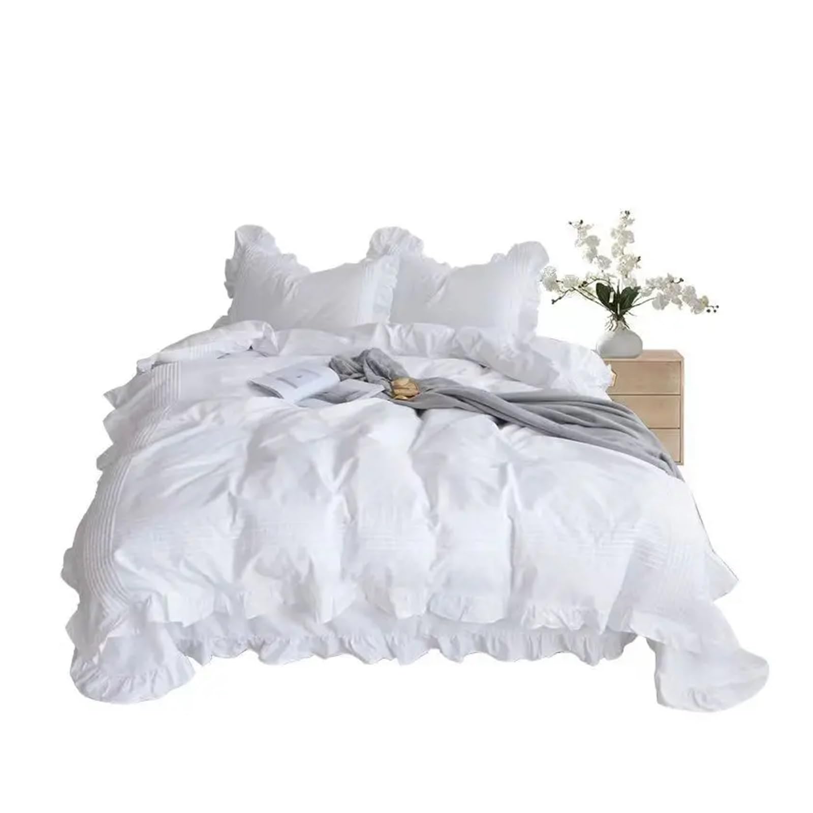 GCYEIDMA Ruffle Duvet Cover Ruffle Duvet Cover Cotton Breathable Farmhouse Bedding Comforter Quilt (No Pillowcases Sheet)(200X230cm)