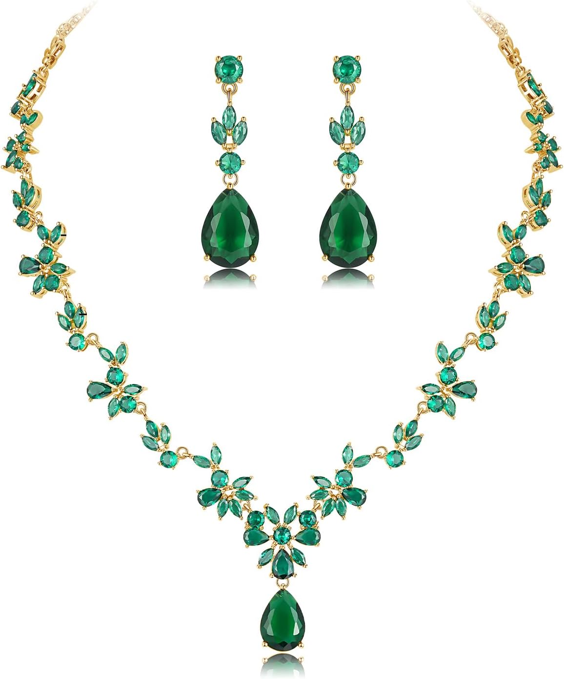 Hadskiss Jewelry Set for Women, Necklace Dangle Earrings Bracelet Set with White AAA Cubic Zirconia, Allergy Free Wedding Party Jewelry for Bridal Bridesmaid