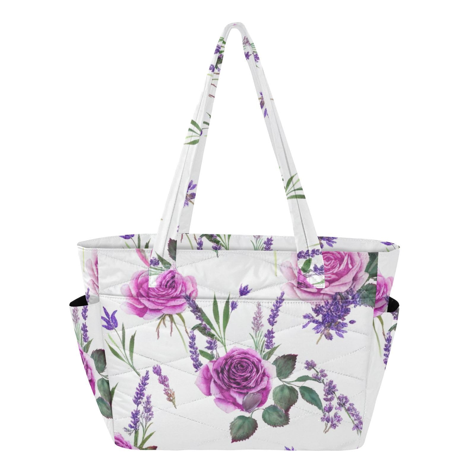 Bolsa de mano con cremallera ligera de rosas moradas diseño estampado 8