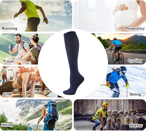 Vista 30 de HYCOPROT Calcetines de compresión para mujeres y hombres (3 pares) de 15-20 mmHg para atletismo, correr, enfermeras, embarazo, viajes Blanco