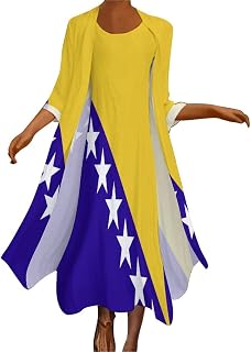 TAIZIYEAH Dress Suit Bosnia and Herzegovina Flag Women's Summer Casual Loose Dress Long Dress Short Sleeve for Girls Fashion Skirts L