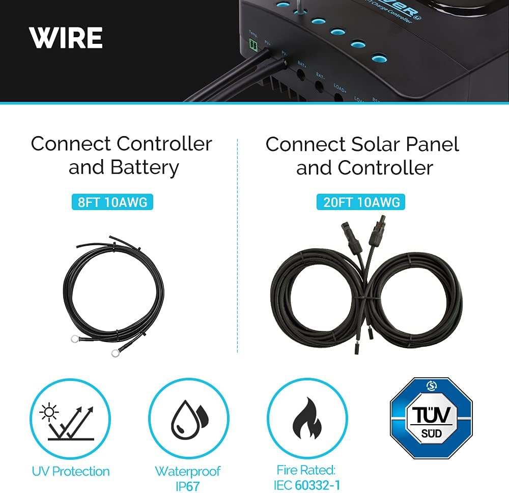 Renogy 12V Monocrystalline Starter Rover Controllerr/Mounting Z Brackets/Tray Cable/Adaptor Kit for RV Solar Charging, Boats, Off-Grid System, 100W Panel+MPPT 20A Controller