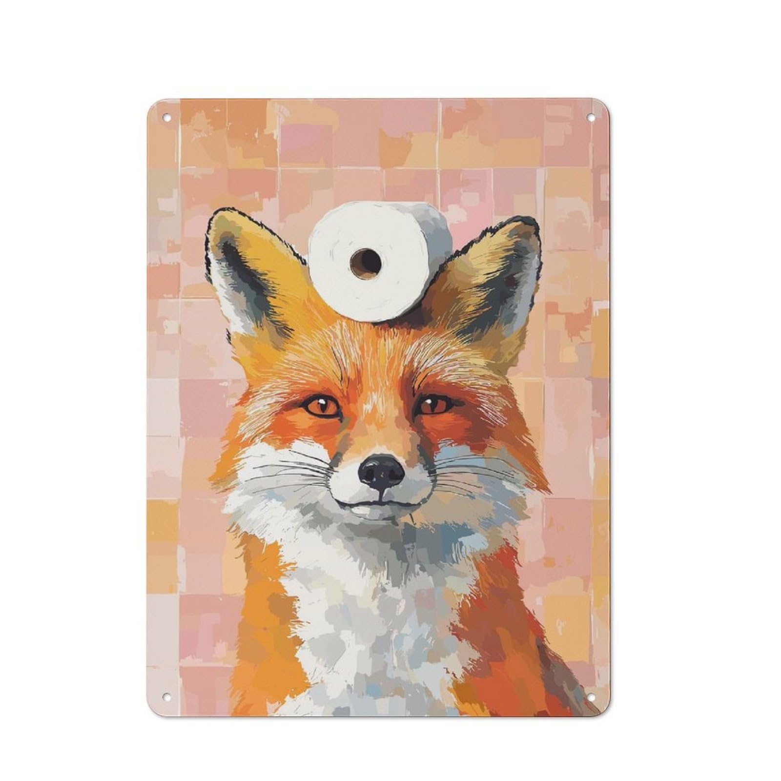 Junmoney Style-16 For Hobby Room Or Studio, Fox With Toilet Paper Roll Retro Tin Sign 40X30cm, Gift For Creative Interior Collectors During The Christmas Season