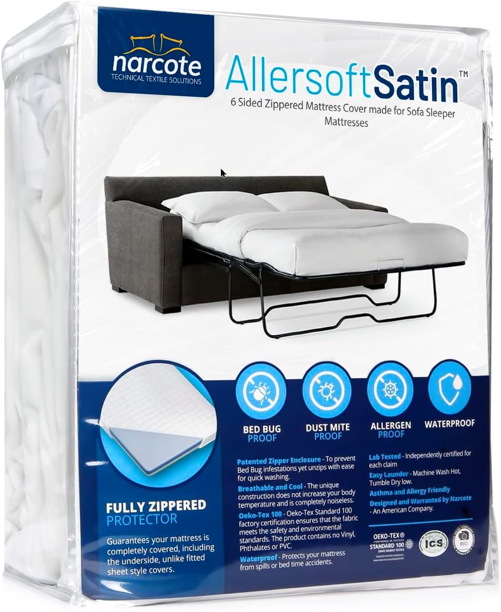 AllersoftQueen Sleeper Sofa Mattress Cover with Secure Locking Zipper. Creates a Natural Seal On All Sides of Your Pull-Out Sofa Mattress from Liquids, Dust, Pet Dander, Pollen & More-2 Pack
