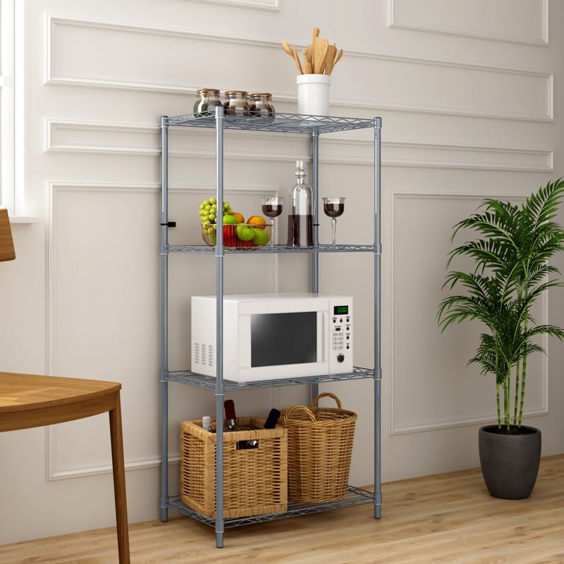 Image of 4-Shelves Heavy Duty Steel Storage Rack | Multipurpose Shelving Unit for Kitchen, Home & Utility