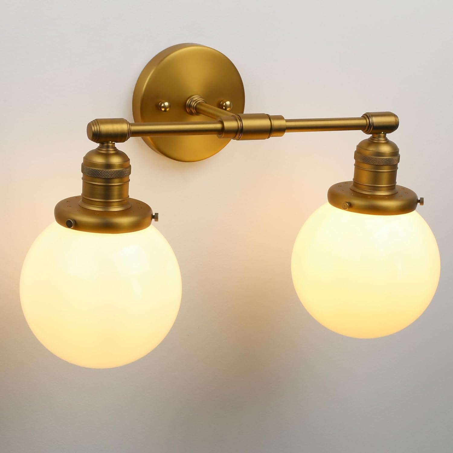Pathson Milk White 2-Light Wall Sconces, Hardwired Bathroom Sconces for Mirror, Globe Glass Wall Vanity Lights Vintage Wall Sconce Lamp for Living Room Bedroom Farmhouse Lighting