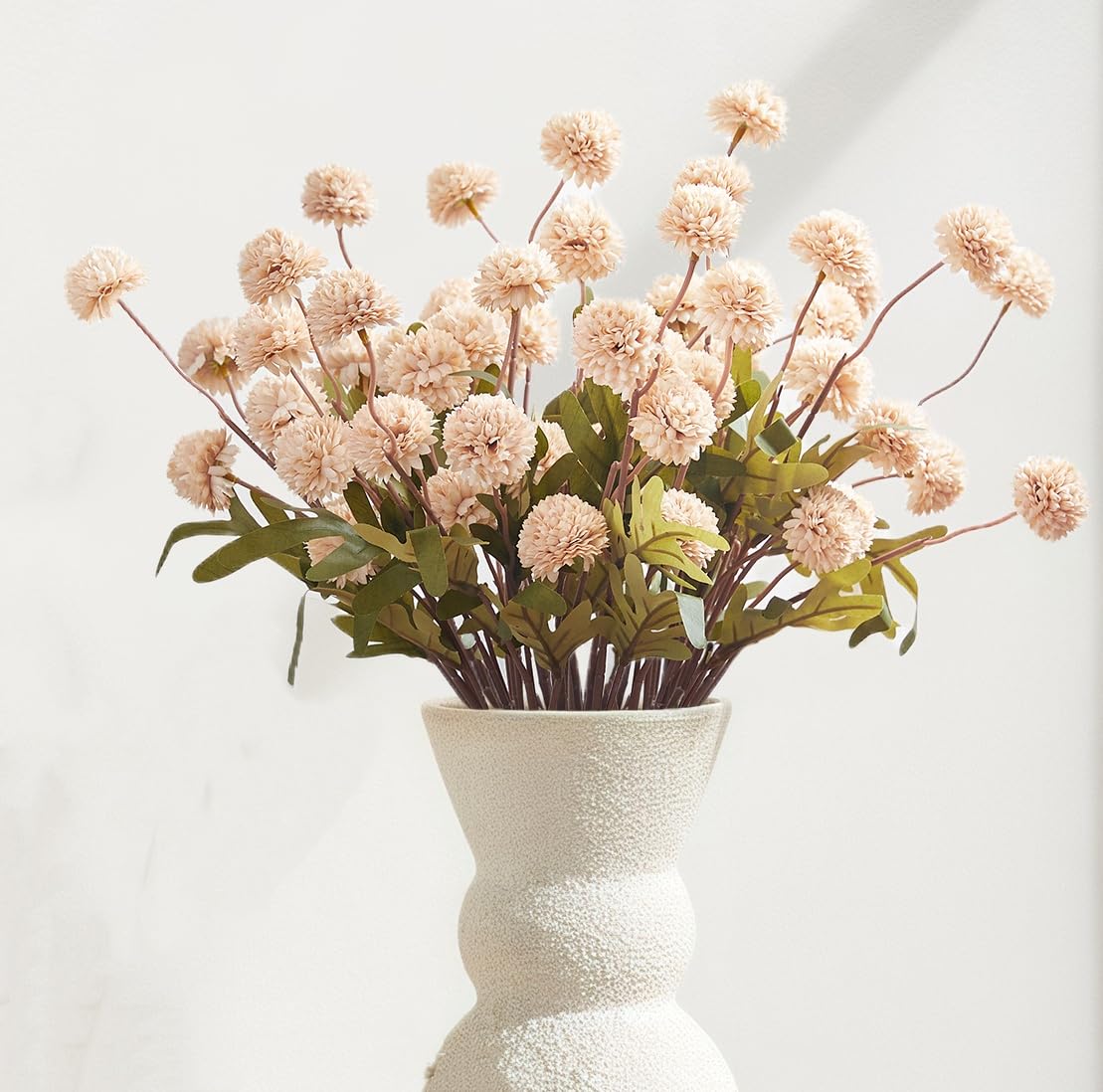 Sahoottie Beige Artificial Chrysanthemum Flower Beige Faux Pompon Mums Silk Fake Mini Ball Flower for Home Decor Wedding Party Garden Floral Arrangement 6 Pcs