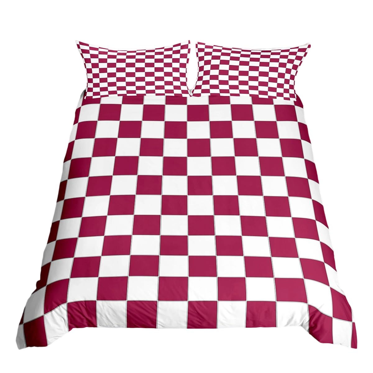 Burgundy Check Plaid Comforter Cover Single White Red Checkerboard Bedding Set,Checkered Grid Duvet Cover For Kids Teen Adults Aesthetic Geometric Bed Set Modern Room Decor Zipper