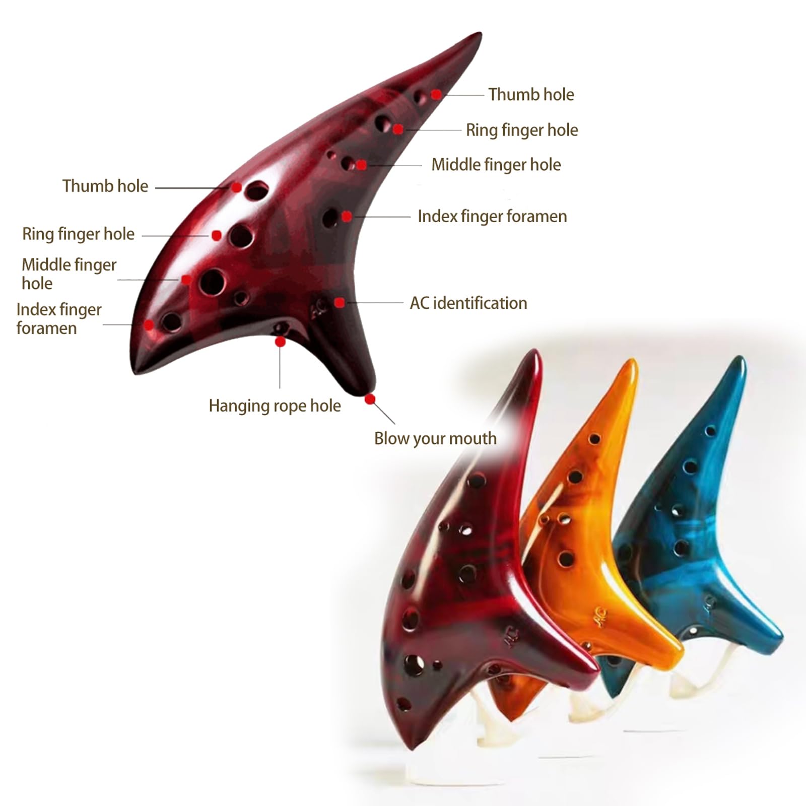 Ocarina 12 Loch Alto C Smokey Straw Gebrannte Keramik Okarina mit Liederbuch für Anfänger, Geschenkidee (Blau)