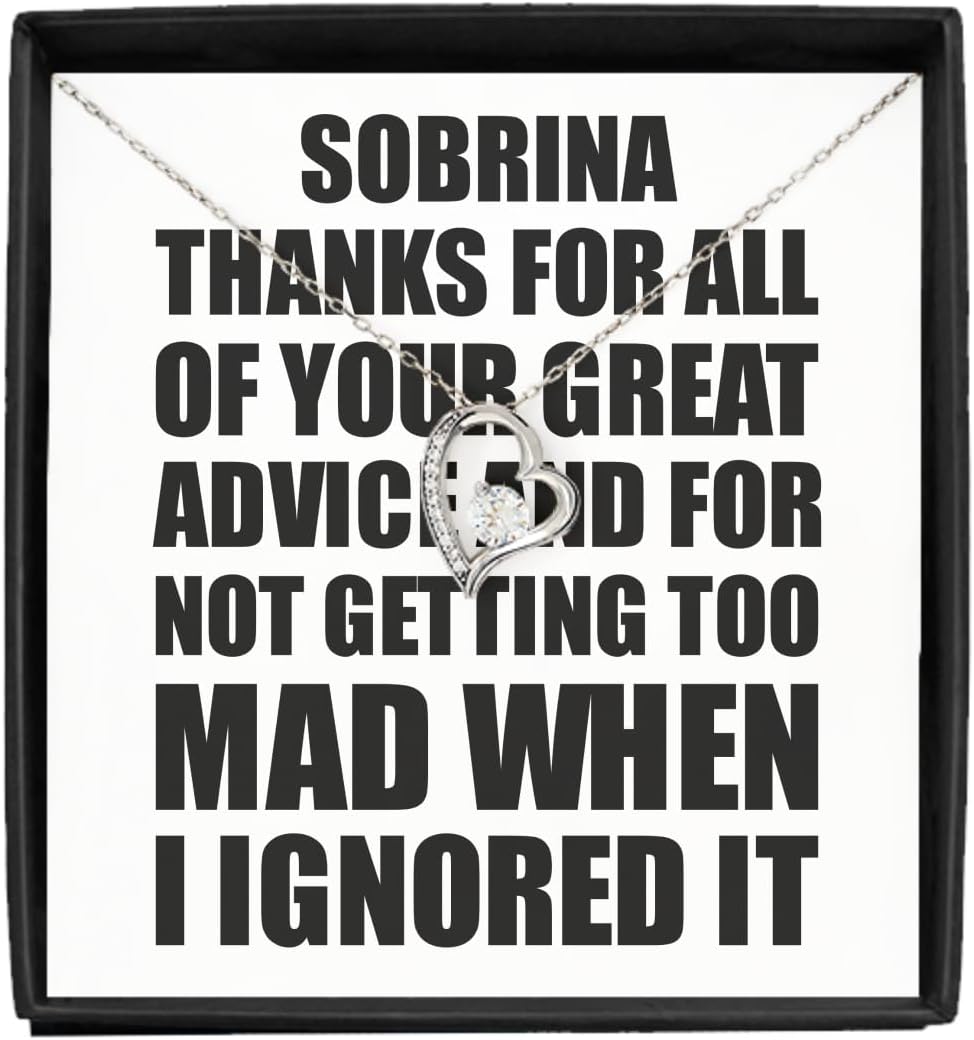 Funny Sobrina Thanks For All Your Great Advice Necklace Pendant Funny Gift For Sobrina Present Idea Inspirational Quote Jewelry With Chain Message Card Box