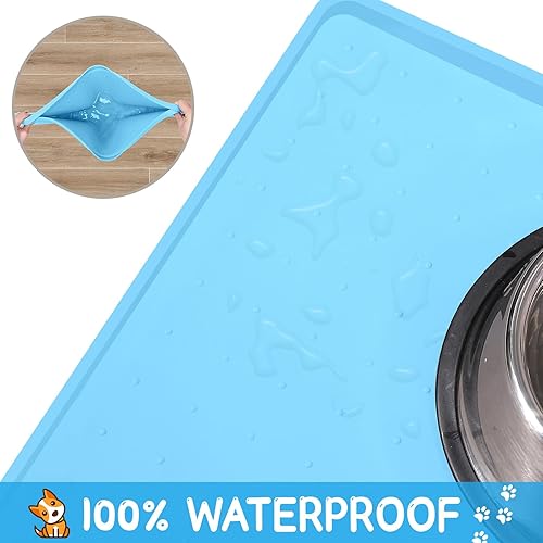 Miniatura 4 de MateeyLife Tapete de comida para perros y gatos para suelos impermeable, antideslizante para alimentos y agua, tapete de alimentación de perros con