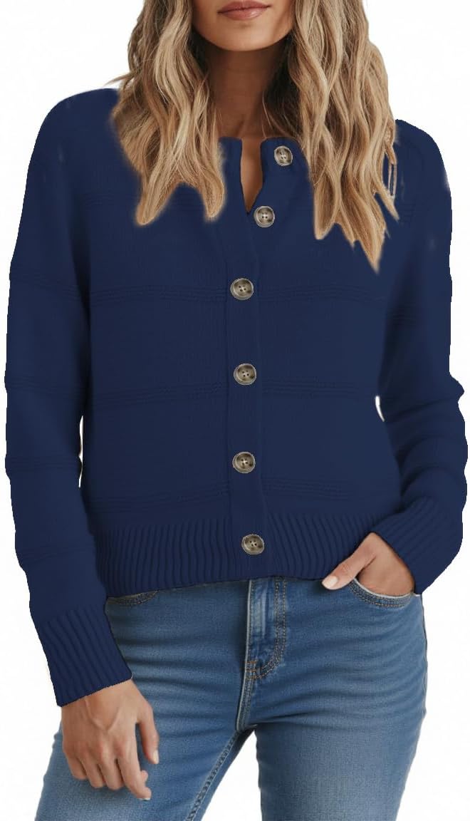 PrinStory Women’s Long Sleeve Crew Neck Cardigan Classic Retro Button Open Front Casual Knit Shrugs Sweaters S-2XL - Image 2