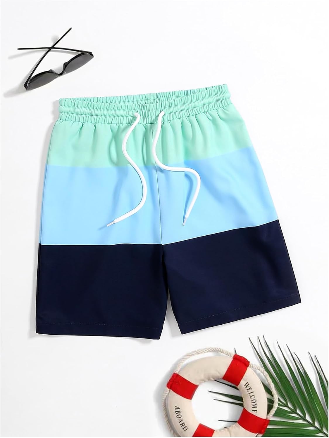 Verdusa Boy's Color Block Swim Trunks Drawstring Waist Beach Shorts Vacation Outfits