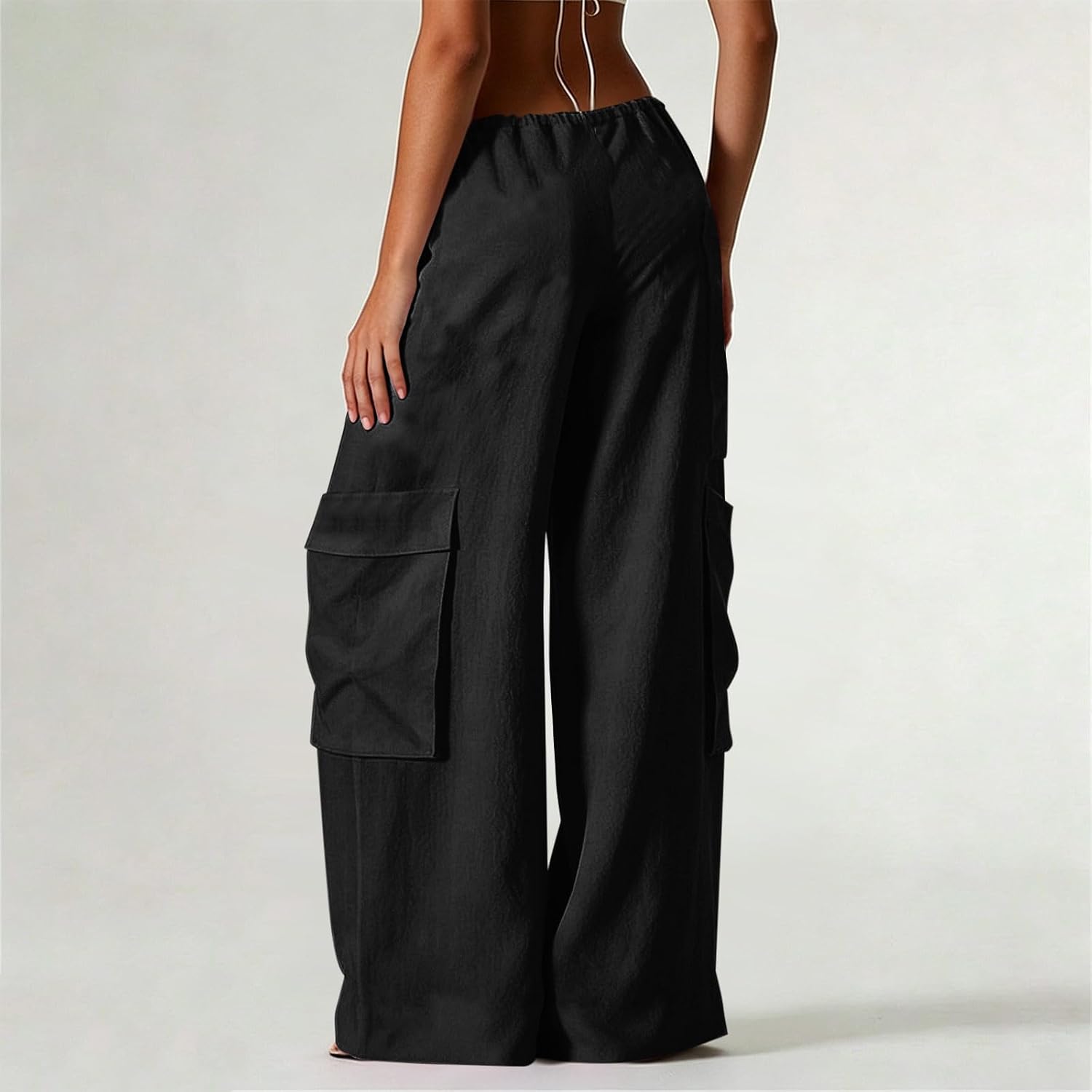 Womens Cotton Linen Pants Breathable Elastic Drawstring Low Rise Spring Beach Vacation Pant Summer Fashion Trousers