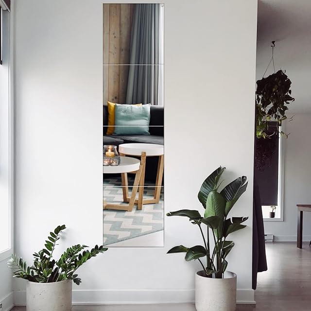 Easy Funny Square Mirror Wall Stickers 30X30CM Removable Acrylic Self Adhesive Mirror Sheets for Home Living Room Bedroom Art DIY Decor (4 PCS Silver)