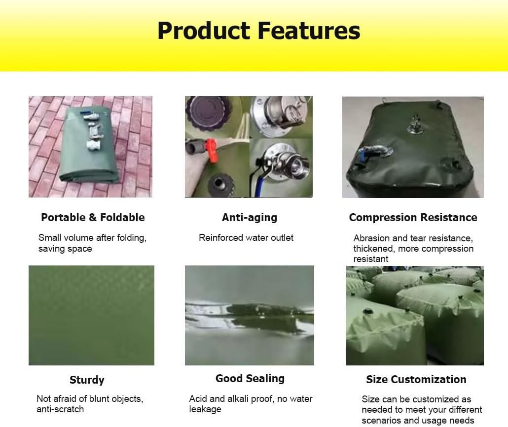 Folding Bladder Tank for Drought Resistant, 20-1070 Gal Emergency Water Storage Bladders/Large Capacity Soft Water Bag for RV(1x0.7x0.27m/190L/50gal)