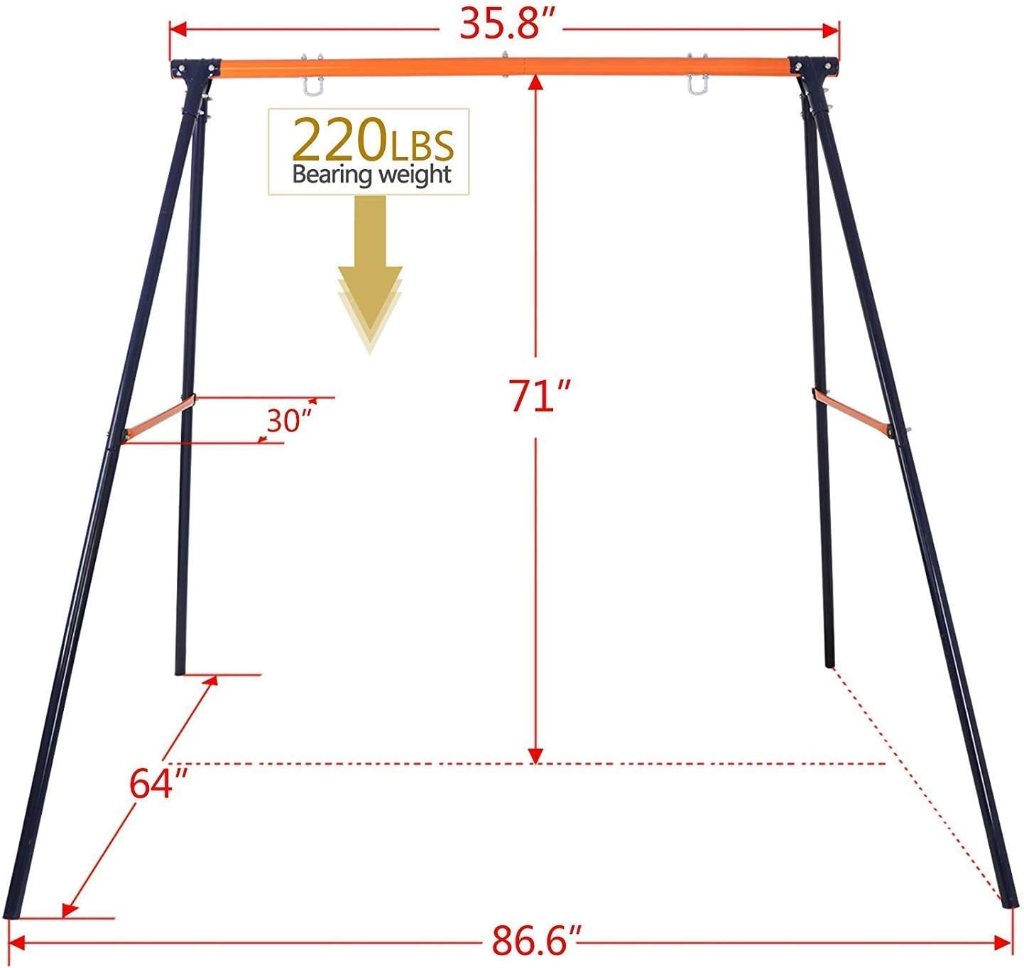 HomGarden All-Steel A-Frame Set Swing Stand Large Heavy Duty 72" Height 87" Length 220 LB, Fits for Saucer Spinner Swing, Net Swings, Hammock, Fun for Kids Toddlers