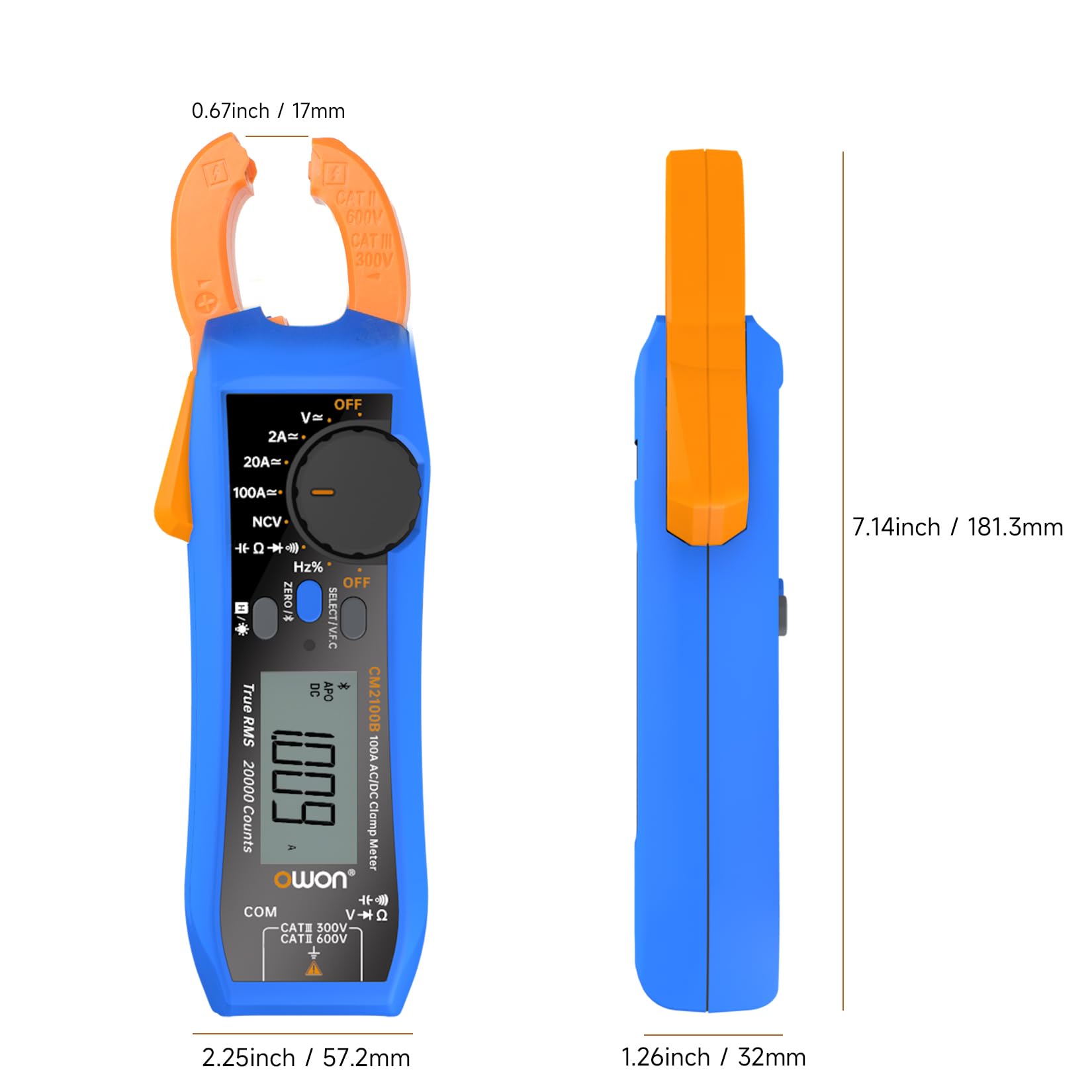 OWON CM2100B Pinza Amperometrica Digitale Bluetooth Autoranging 20000 Conteggi Tester di Capacità di Resistenza AC/DC Multimetro TrueRMS Funzioni di Misurazione Multiple Protezione NCV VFC