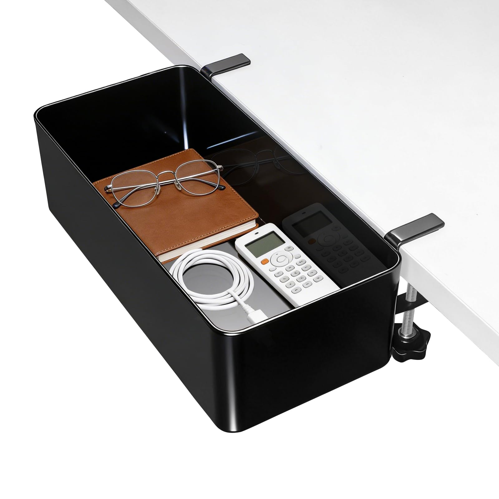 Hensych Desk Organiser, Clamp-on Style Desk Tidy Organiser, Desktop Side Storage Box, Cup/Miscellaneous Storage, for Home Office Study