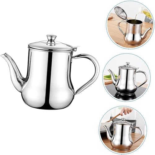 Miniatura 4 de 1 pote de aceite de acero inoxidable recipiente de almacenamiento de aceite de cocina, contenedor de grasa de cruet de aceite con colador, vertedor