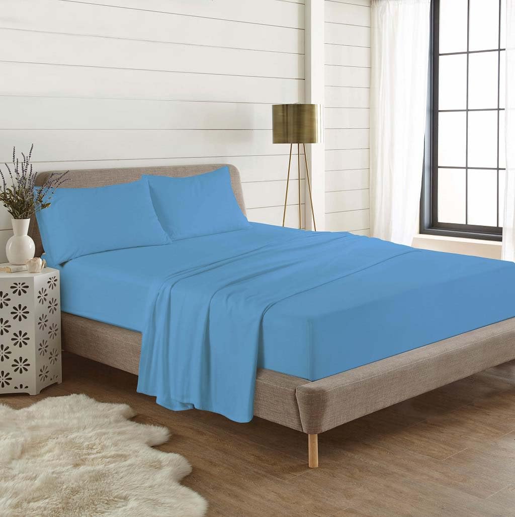 Dazzle Collection 100% Brushed Cotton Thermal Flannelette Fitted Sheet 25cm Deep Mattress Sheet Soft & Cozy Fitted Bed Sheet (Blue, Super King)