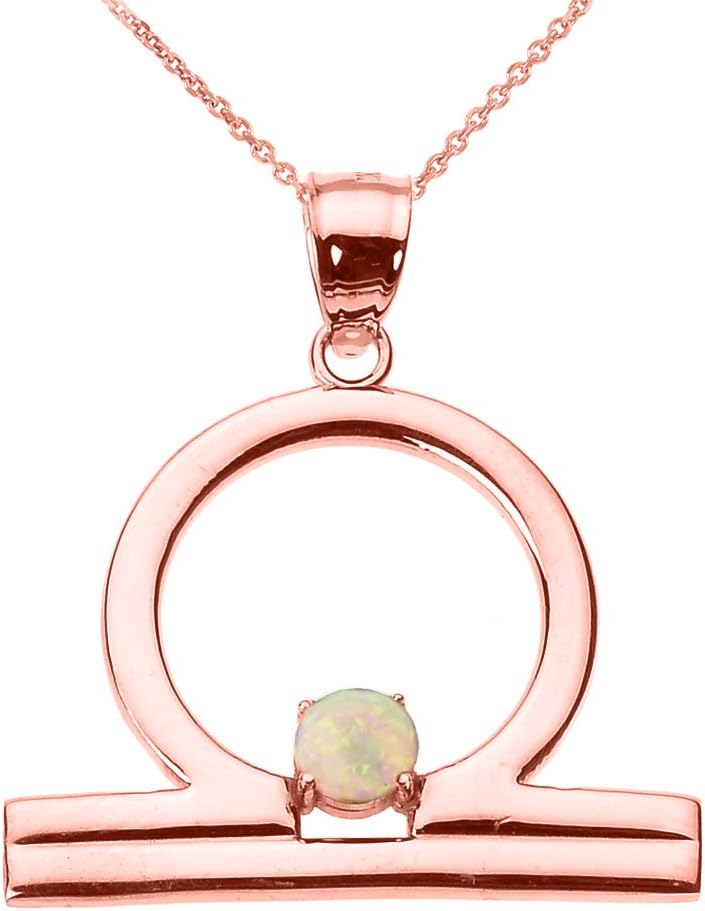 Personalized 10k Rose Gold Genuine Opal October Birthstone Libra Zodiac Pendant Necklace