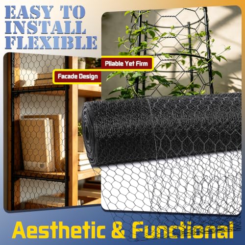 36"×150' Black Chicken Wire Fencing Roll, 1 Inch 19 Gauge Hot Dipped Galvanized Mesh Roll, Chicken Coop Poultry Wire for Gardens, Rabbit Protection, Floral Decor, Pet Fencing & DIY Projects by KetaLand - Used condition - Image 5