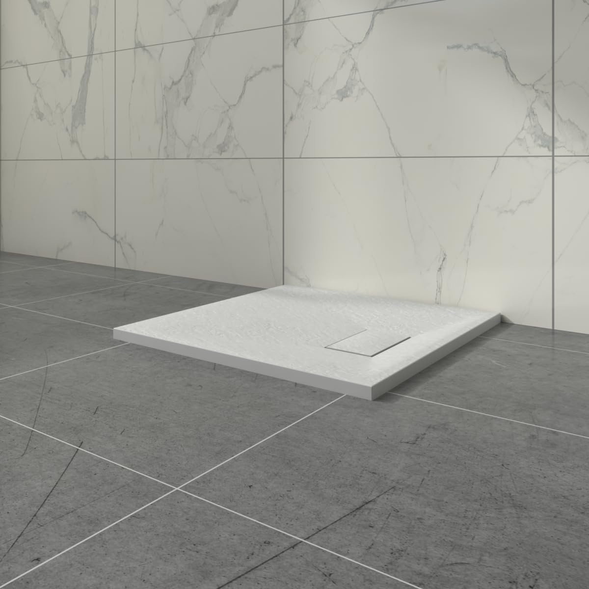 Aquariss SMC Slate Effect Shower Enclosure Tray 700x700mm Square Wetroom Shower Base White