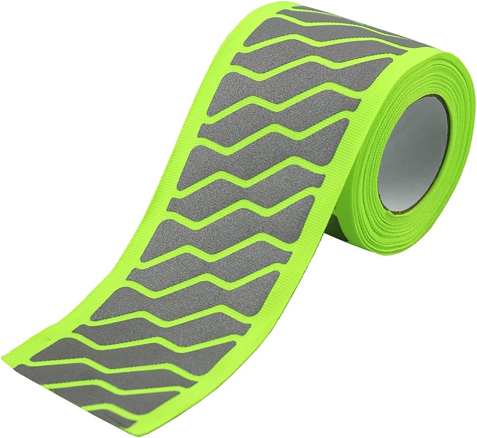 High Visibility Reflective Fabric Stripe Webbing Ribbon Sew On for Clothing 2" x 16.5ft W23 (Green)
