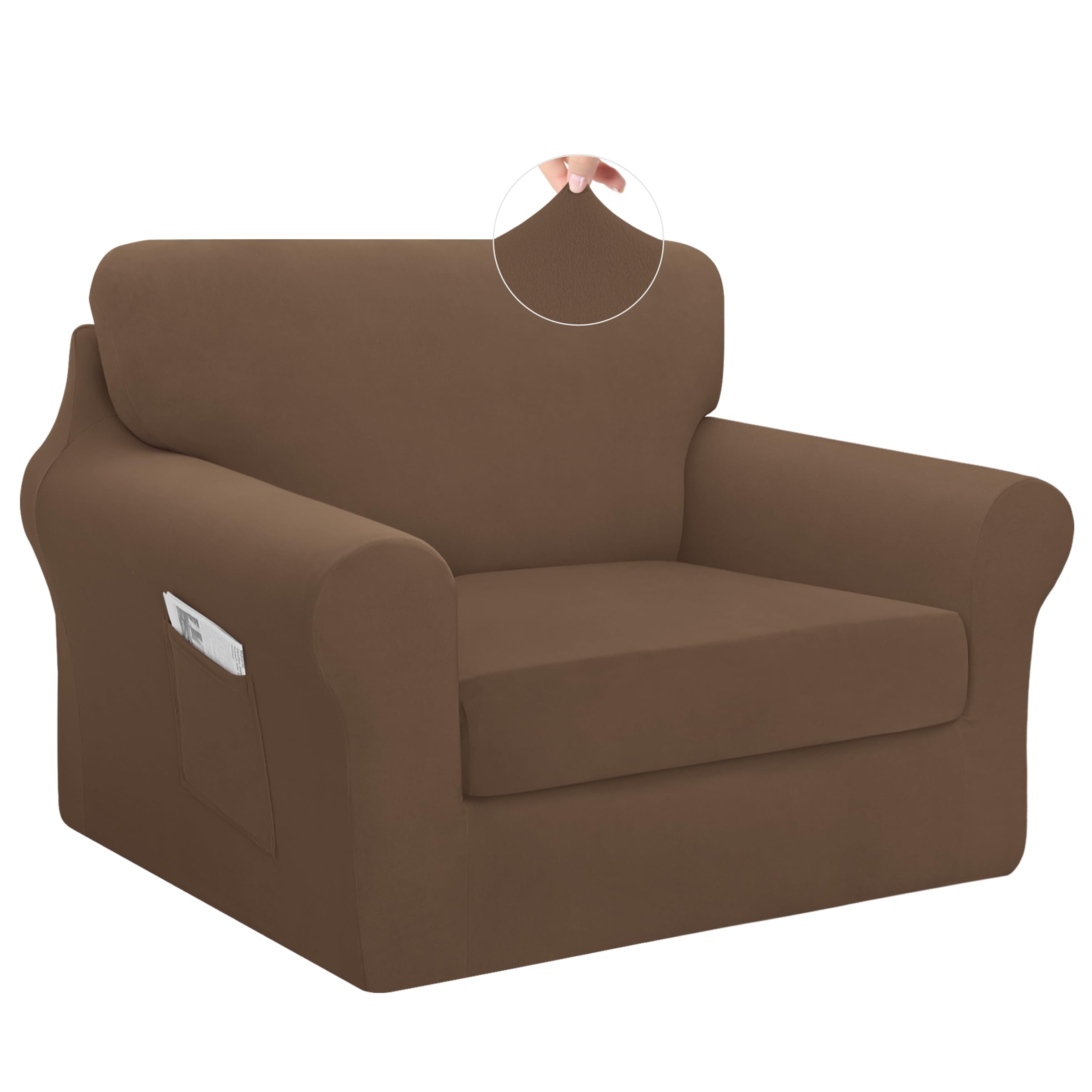 Easy-Going 3 Pieces Stretch Chair Couch Cover, Small, Brown
