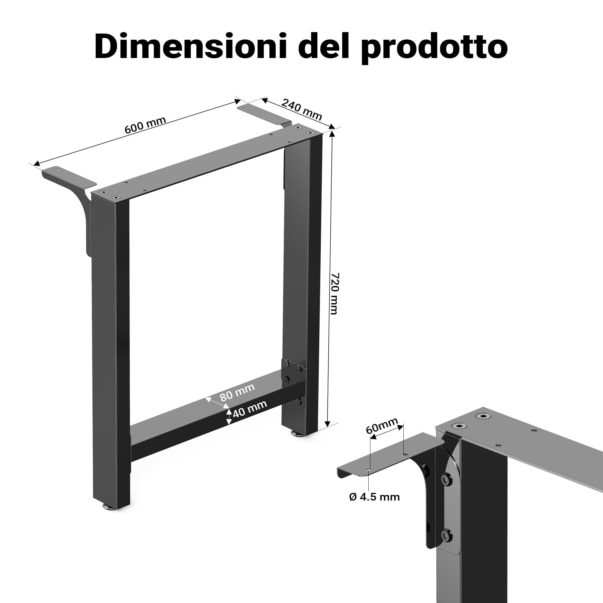 Wiltec Telaio base per tavolo 60x72 cm verniciato a polvere Gambe quadrate tavolino