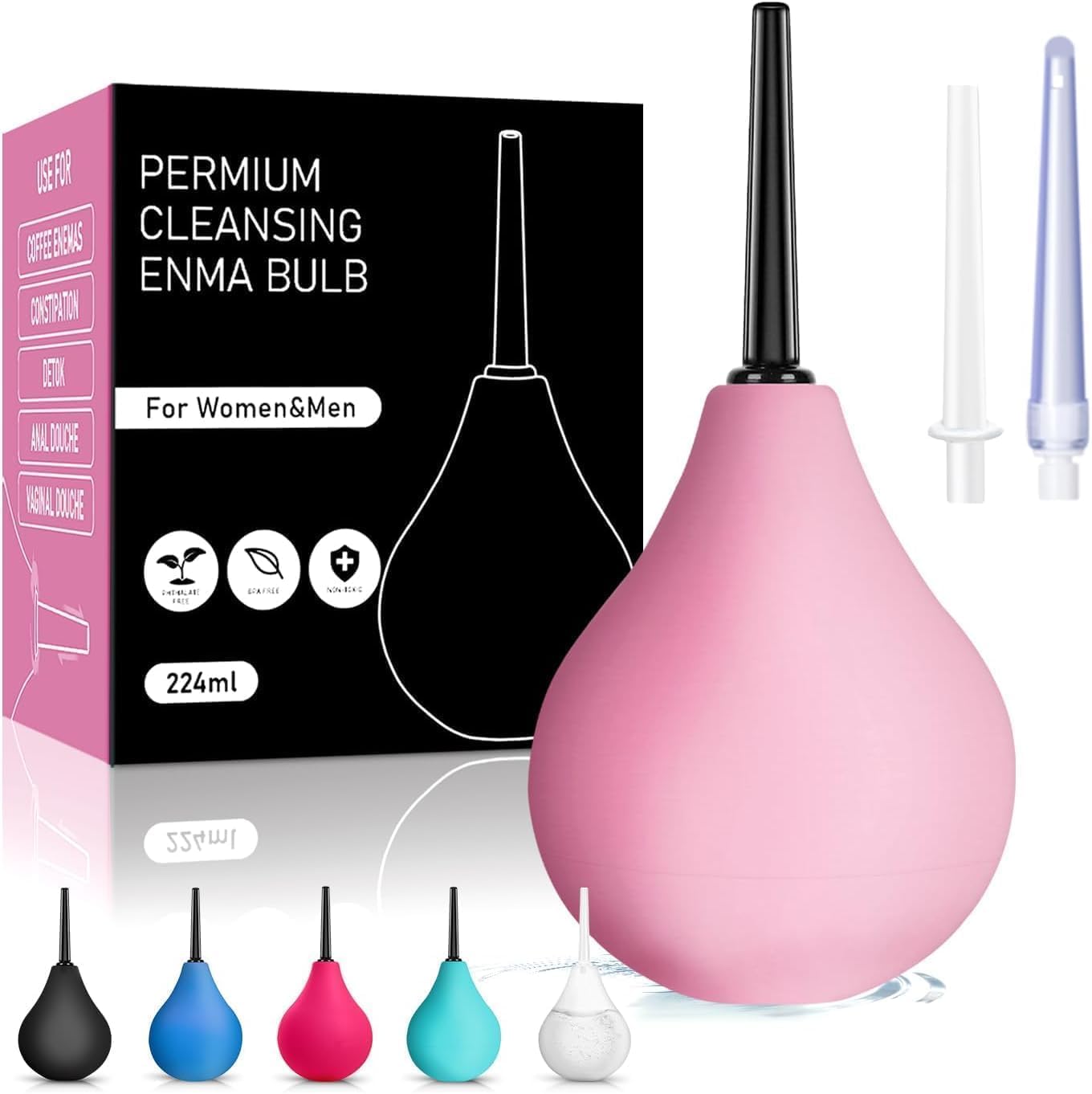 Enema Bulb Mens Anal Douche - 8 oz Reusable Clean Douche Enema Kit for Men with 3 Replaceable Nozzle ，Reusable Anal Cleaner Enema Bulb (Black,3 Piece Set)