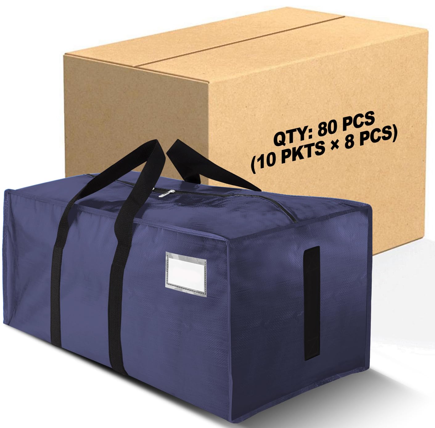Photo 1 of 80 Pack Large Strong Moving Bags with Zippers & Carrying Handles - Water-Resistant - Heavy Duty Storage Tote for Space Saving, Fold Flat, Alternative to Moving Box (Blue)
