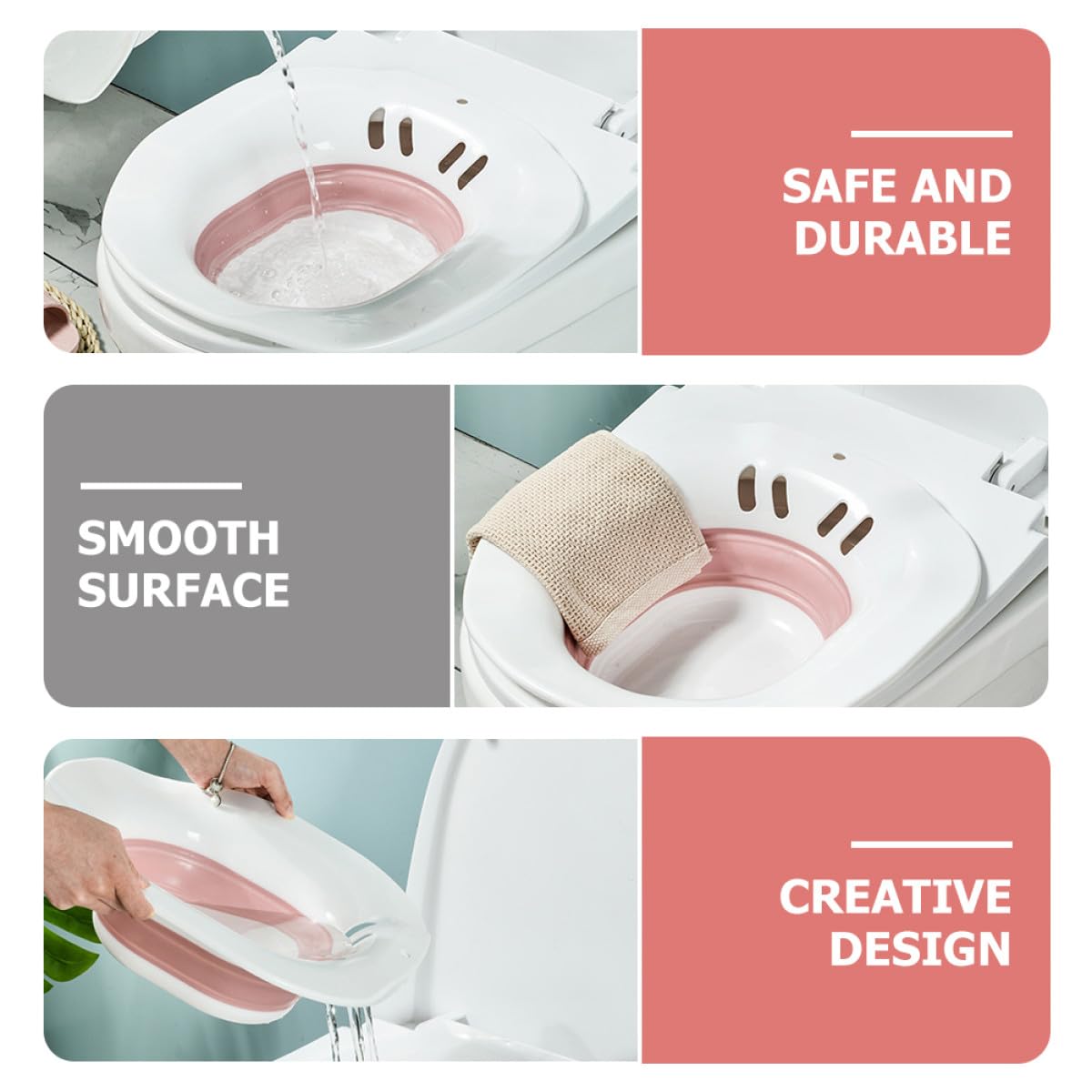 Uonlytech Bassin de Bain de Siège Pliable en Plastique Rose, Surface Lisse, Trou Anti-débordement, Soin Intime pour Post-partum et Patients Couleur Aléatoire