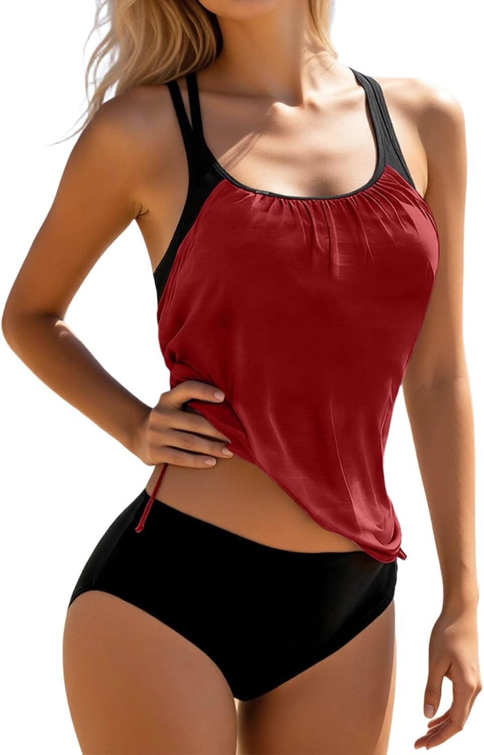 Womens Bathing Suits 2 Piece Tankini Sets with Shorts High Waisted Tummy Control Swimsuits Summer Beach Vacation Swimwear