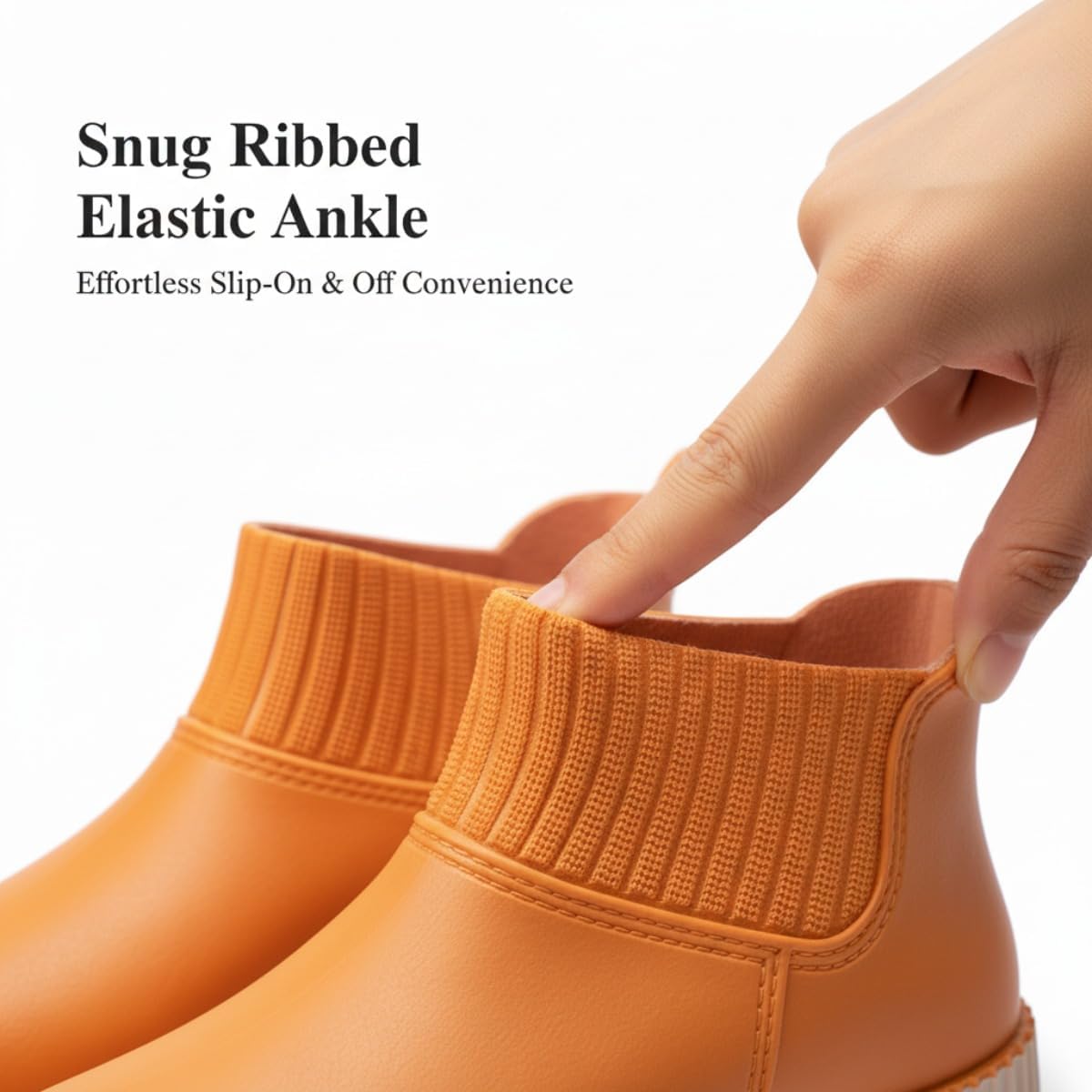 Women's Fashionable Waterproof Short Rain Boots, Cute Ribbed Elastic Ankle Garden Shoes, Lightweight Anti-Slip Slip-on Mud Booties for Rainy Day Outdoor