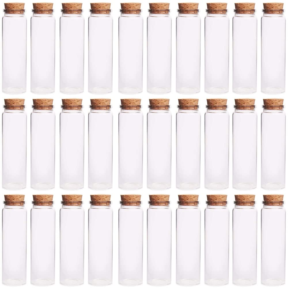 30 Pièces Petite Fiole en Verre, Tube a Essai Verre pour Les Mariages, Tube en Verre avec Bouchon Liege, Debout à Cause du Fond Plat, pour épices, Décoration de Bricolage, Fleurs, Boules de Sucre