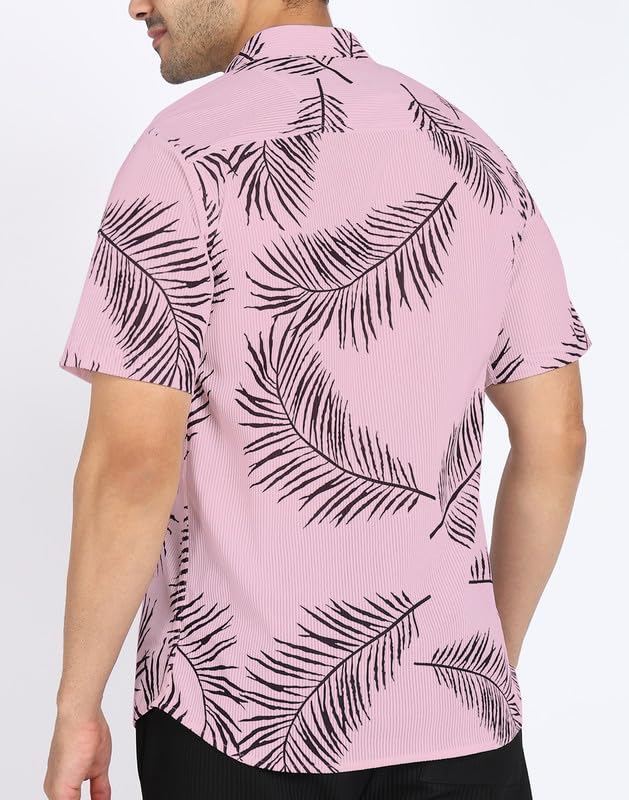 Image of MiraMichi Men's Corduroy Printed Half Sleeve Casual Shirt - Regular Fit Hip Length